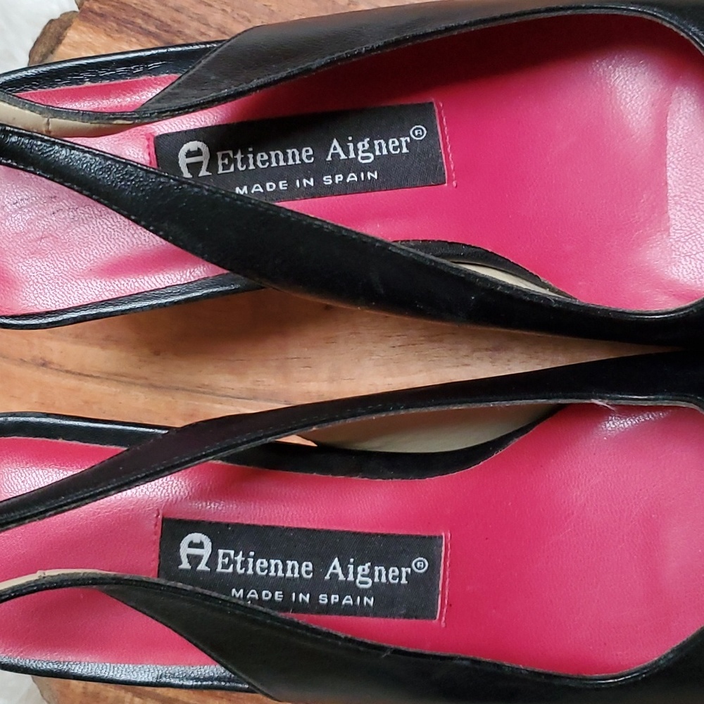 Etienne Aigner Black Leather Slingbacks Heels Size 8.5 M - Picture 6 of 8